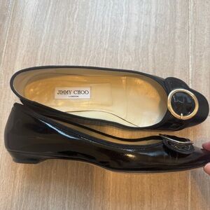 JIMMY CHOO | black patent leather flats with silver buckle size 39